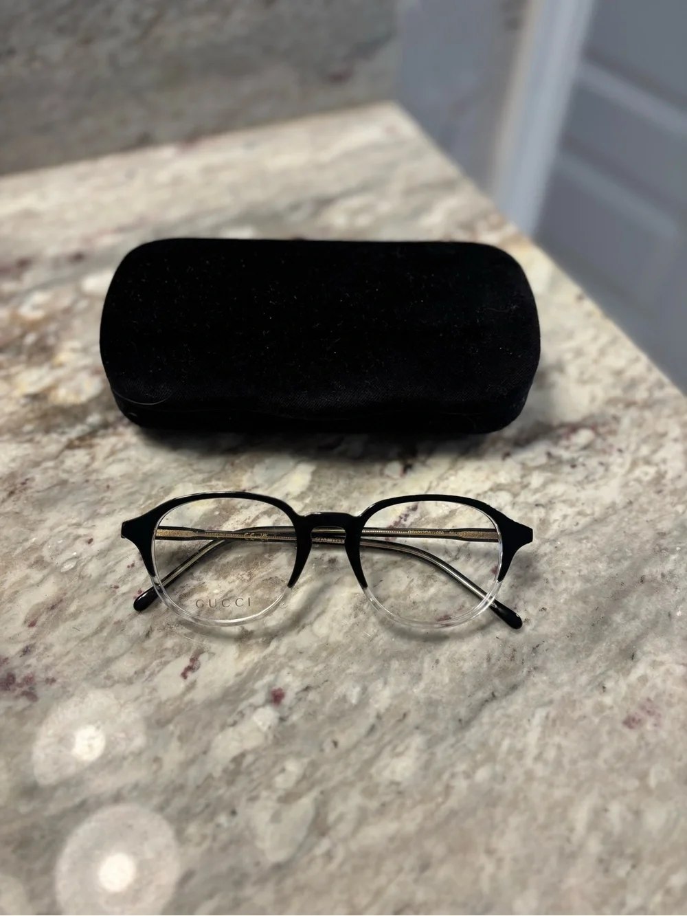 Gucci Black and Clear Round Frame Glasses
